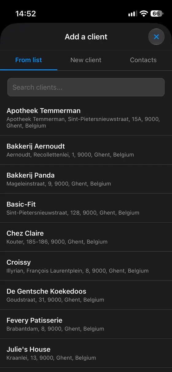 Klant uit je contacten, één tik